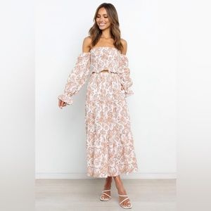 Petal & Pup Gabriella Tan Floral Set (Top & Skirt) -NEW Never Worn